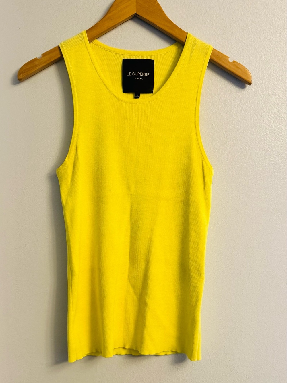 Revolve Le Superbe Super Tank Yellow Ribbed Viscose Nylon Citron Size L
